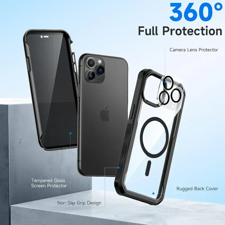 seacosmo Магнитен калъф за iPhone 11 Pro 5,8 инча, вграден 9H протектор за поверителност, черен — снимка 3