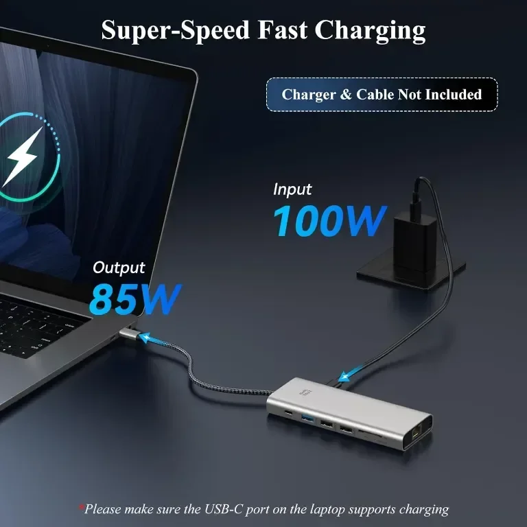 USB C докинг станция с троен дисплей Minthouz 12 в 1 USB C хъб, 4*USB порта — снимка 3
