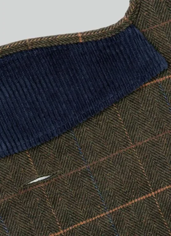 HUGO & HUDSON x HACKETT Палто за кучета, кадифена яка, тъмнозелено карирано рибена кост M45 — снимка 8