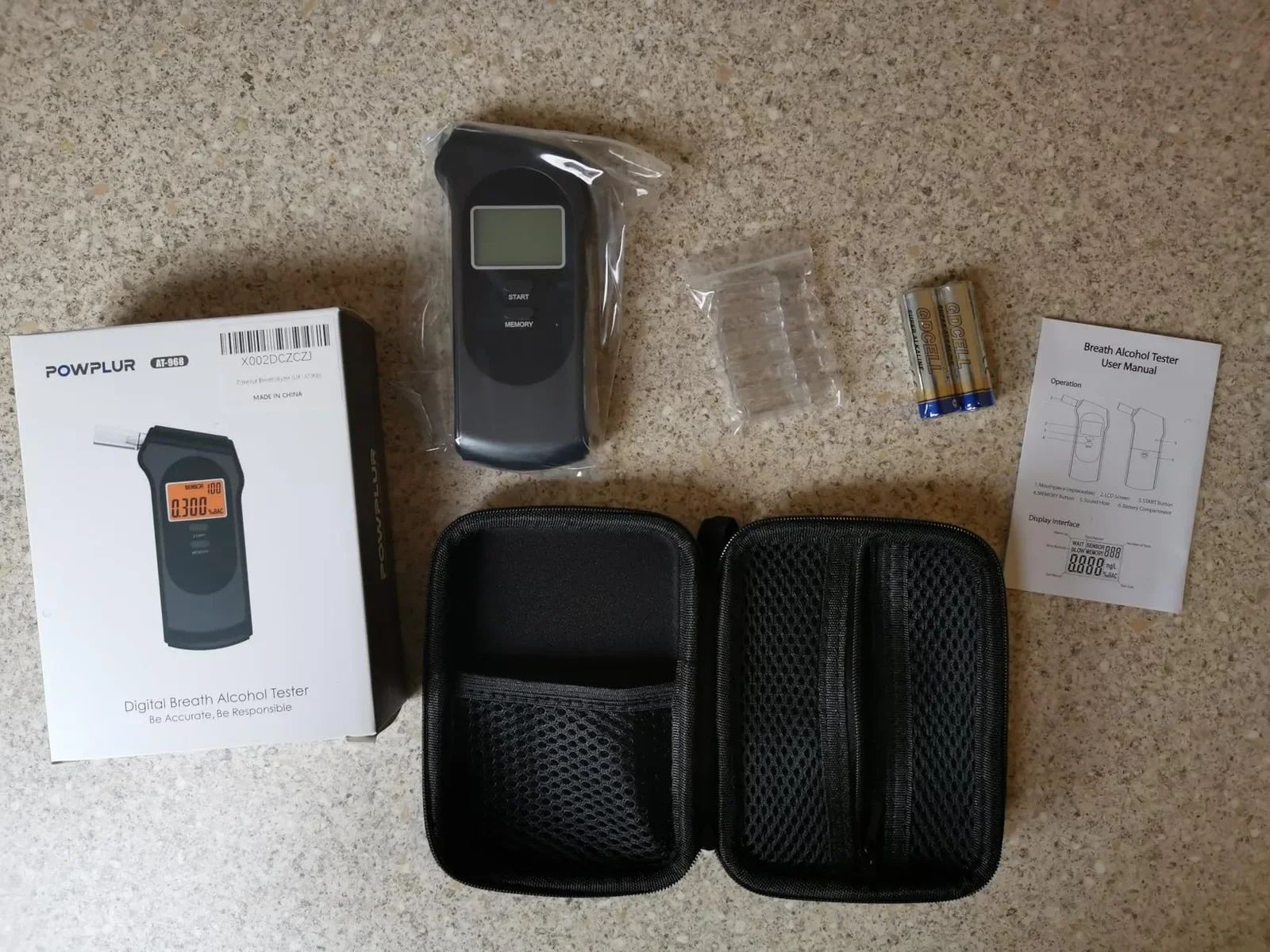 Powplur преносим алкохолен тестер (breathalyzer) с LCD дисплей и 5 мундщука — снимка 7