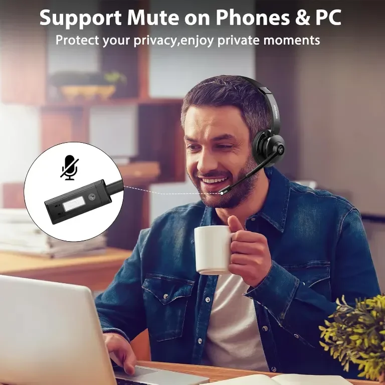 Безжични слушалки Vonztek с микрофон, Bluetooth слушалки с шумопотискане и USB донгъл — снимка 7