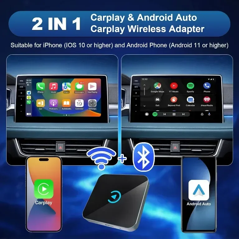 Безжичен адаптер Carplay/Android Auto, 5,8 GHz WiFi, а IOS 10/Android 11 — снимка 2