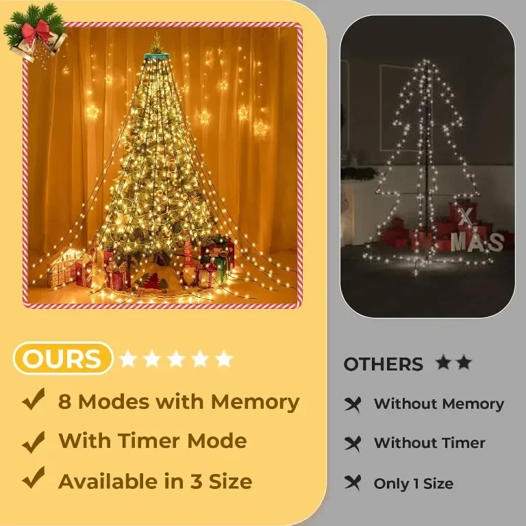 Лампи за коледно дърво Laybasic с пръстен, 1,75 м x 16 нишки 400 LED — снимка 4