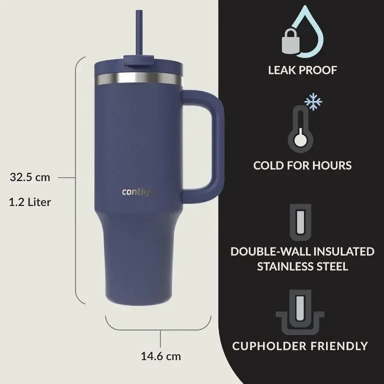 Contigo Streeterville Чаша 1200 ml с дръжка, изолирана със сламка и капак, студено за 29 часа — снимка 3