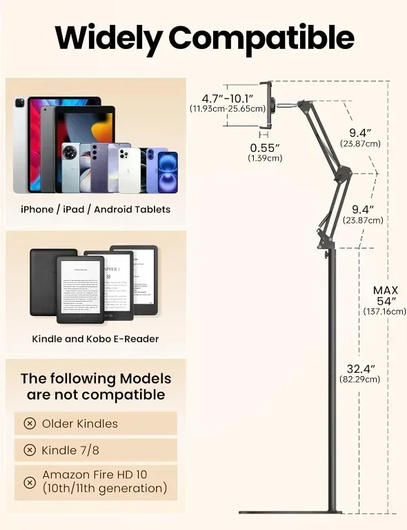 VOLTIFYMAX Стойка за таблет с обръщач на страници Kindle, устройства 4.7''-13'' (черна) — снимка 6