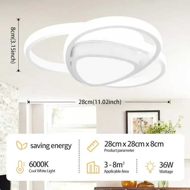 EIDISUNY LED таванни светлини, малко 3-овално модерно таванно осветително тяло, 36W 6000K — снимка 2