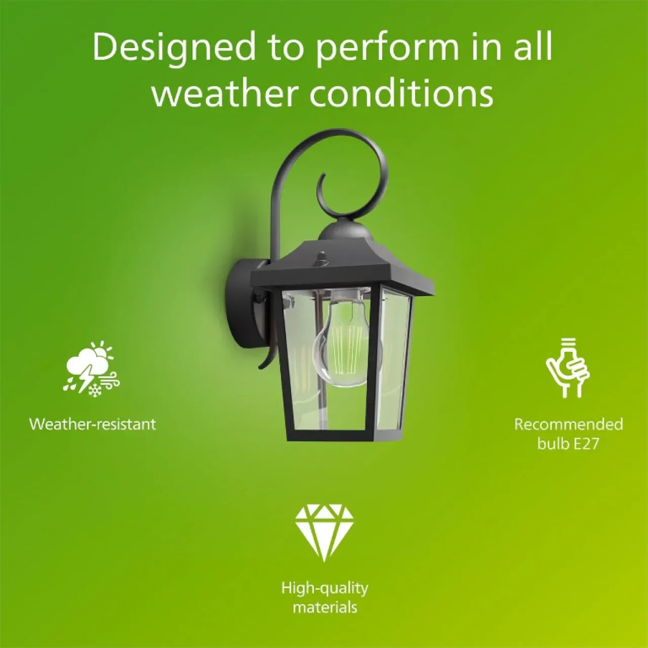 Винтидж стенен фенер Philips Buzzard + E27 LED крушка, топла бяла светлина, външен — снимка 2