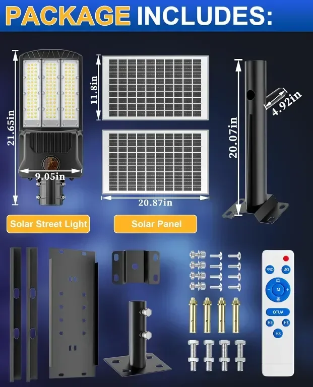 JAYNLT 8000W соларна улична лампа, 6500К режим със сензор, с дистанционно — снимка 6