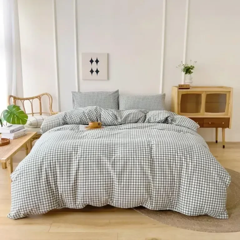 Комплект спално бельо Ruccit Green Gingham, 3 части, затваряне с цип, ъглови връзки