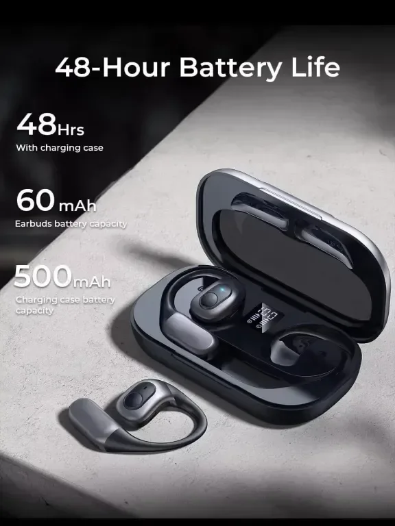 Daw J13 3D Sound Безжични слушалки, Bluetooth V5.3, OWS технология с калъф за зареждане, сребристи — снимка 3