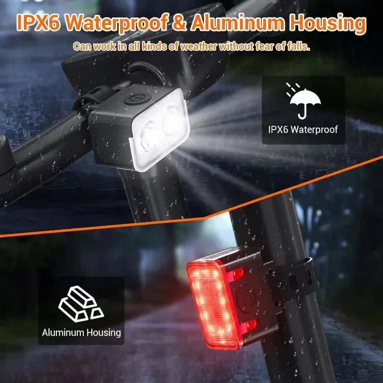 Велосипедни светлини RIDWIND за нощно каране, IPX6, предни и задни, презареждащи се — снимка 4