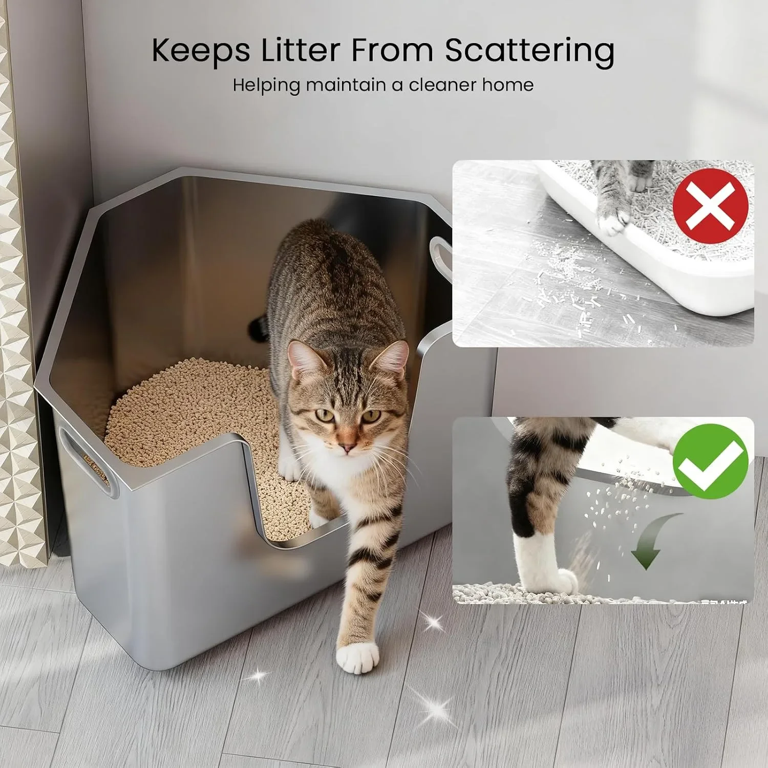 Метална котешка тоалетна от неръждаема стомана 56 × 42 × 30 см — снимка 8