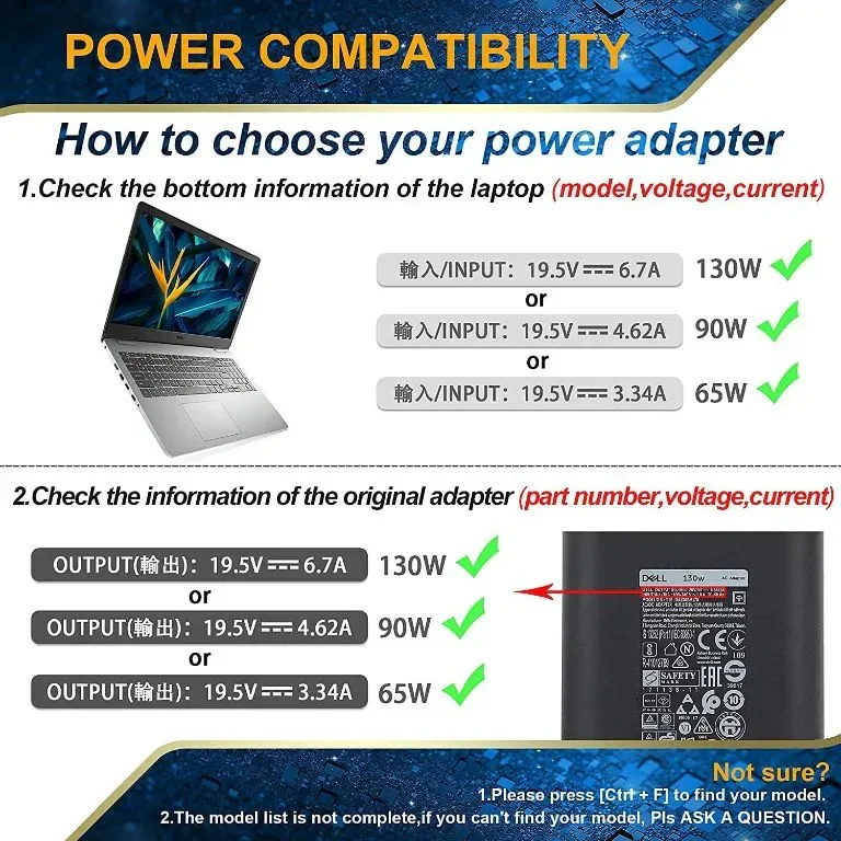 130W променливотоков адаптер зарядно за лаптоп за Dell, 4,5*3,0 мм — снимка 3