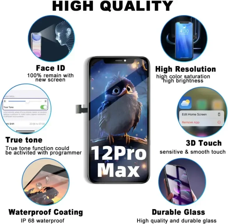 за iPhone 12 Pro Max Смяна на екрана COF, 6,7" LCD дисплей FHD сензорен екран — снимка 6