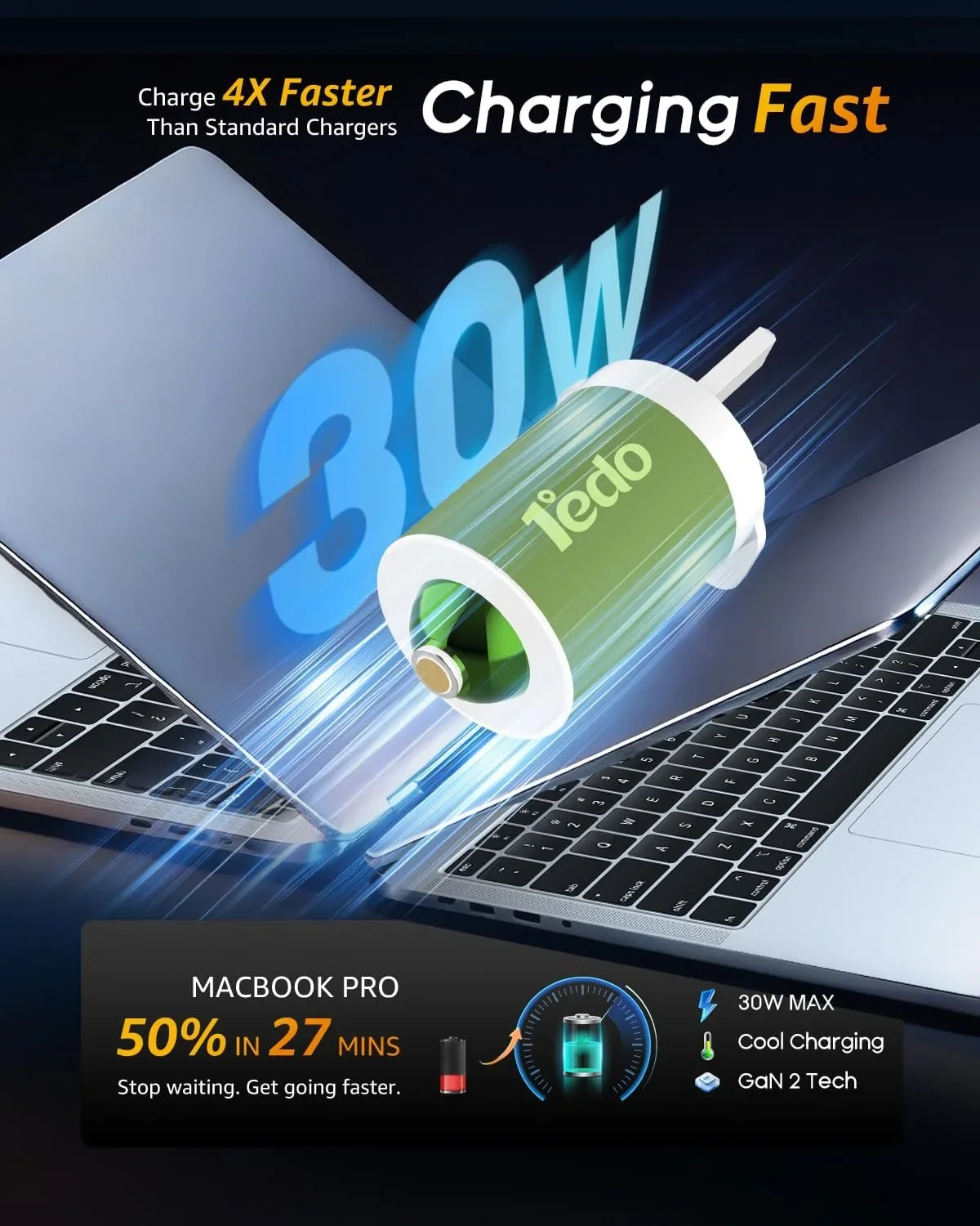LEDо 30W GaN PD зарядно с магнитна връзка USB-C към USB-C (кабел в комплекта) — снимка 5
