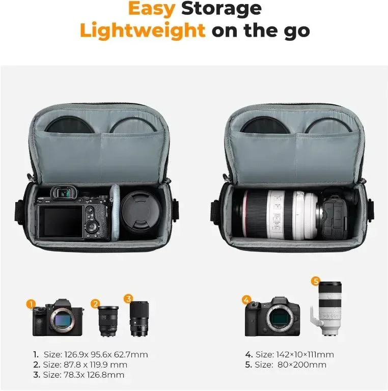 K&F Concept малка чанта за камера през рамо DSLR/безогледални, черна — снимка 2