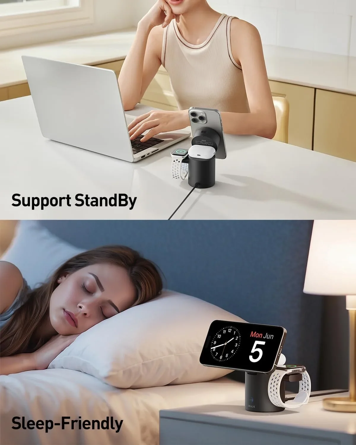 iWALK StandMe Auto 3-в-1 магнитна стойка с безжично зареждане (за iPhone/AirPods/Watch) — снимка 7