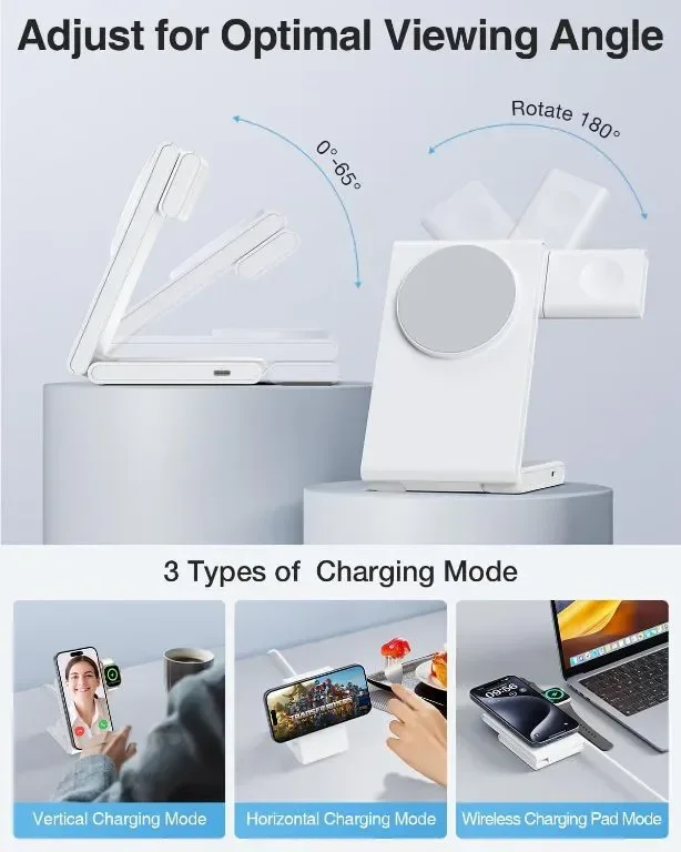 Houflody 3 в 1 Магнитна безжична станция за зареждане 20W за iPhone 15/14/13/12, Apple Watch,AirPods — снимка 4