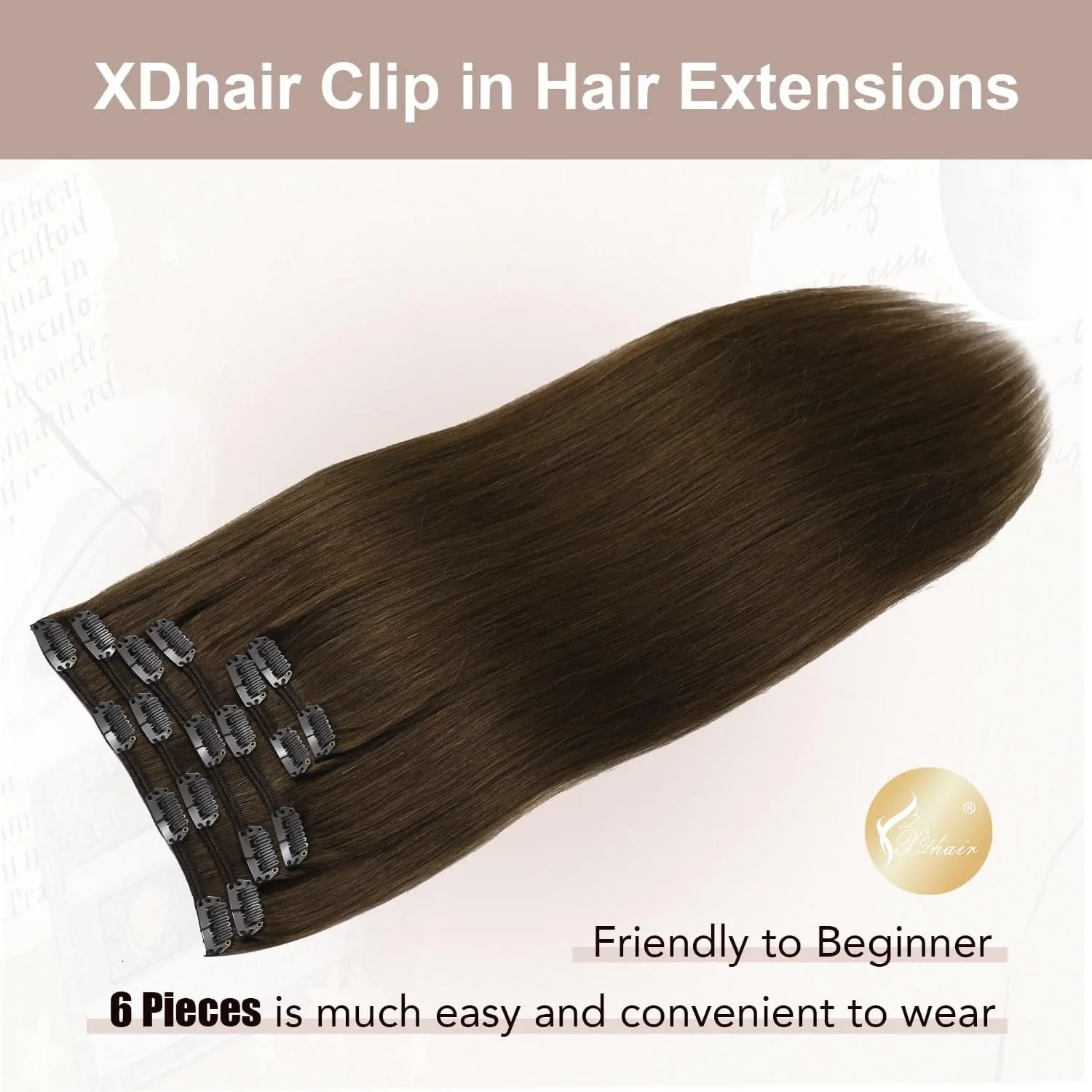 XDhair екстеншъни за коса тип „щипка“ от естествена човешка коса, 40 см, 6 броя (100 гр) — снимка 2
