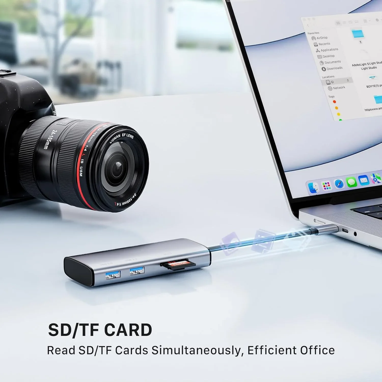 CreaBivotion USB-C хъб 8-в-1 докинг станция за лаптоп с HDMI, SD/TF и 4x USB 3.0 — снимка 6