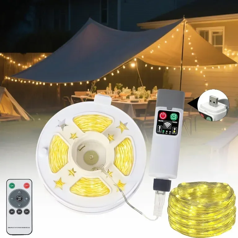 Speclux Къмпинг гирлянди 20M 200LED, преносими акумулаторни, 8 режима