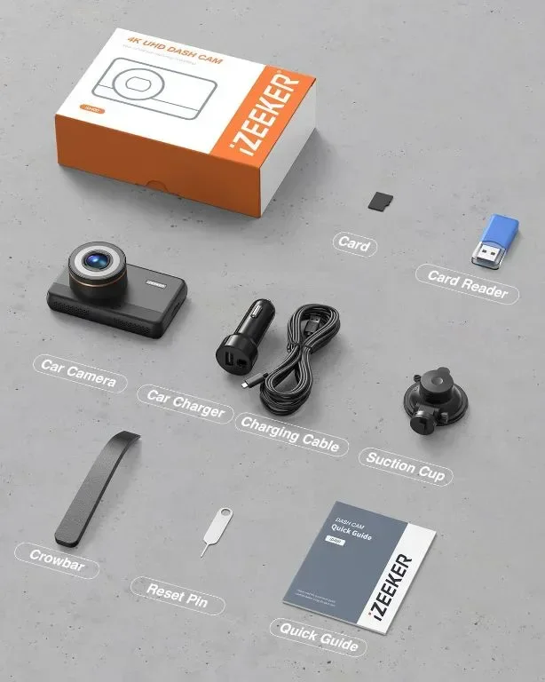 Предна камера iZEEKER 4K Dash Cam, 2160P камера за кола с безплатна 32GB карта, WDR 400 — снимка 6