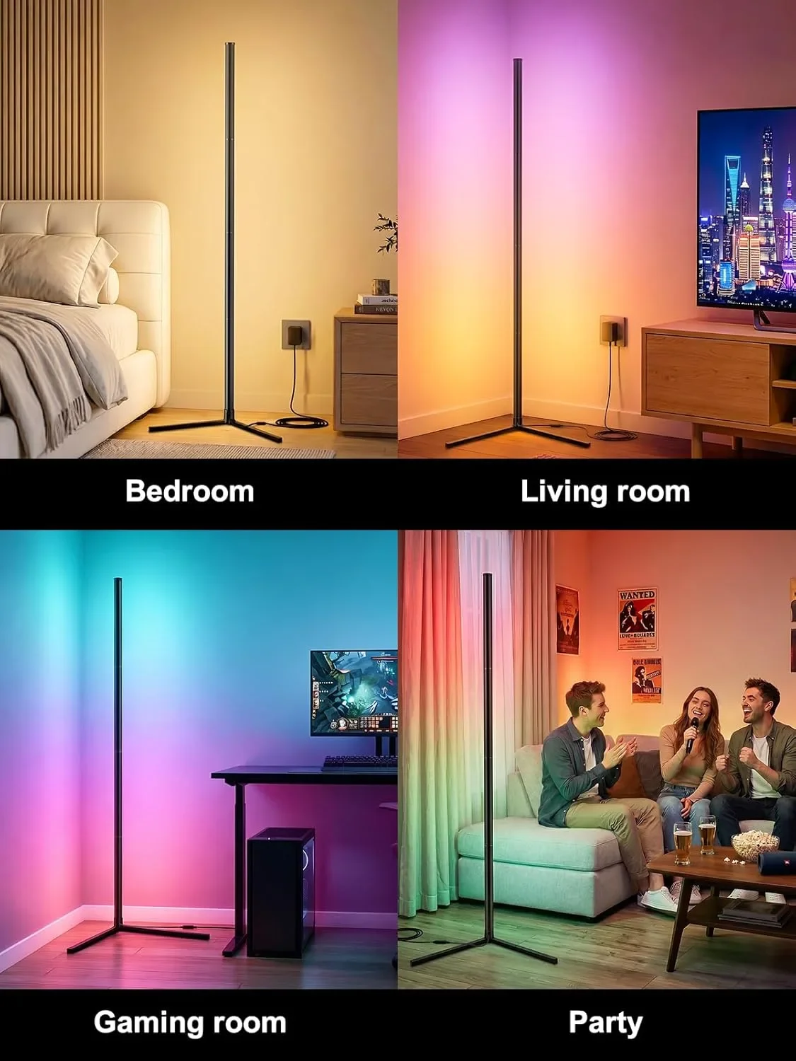 Смарт LED подова лампа с RGB подсветка, дистанционно и контрол през приложение, 2400LM, 146cm — снимка 8