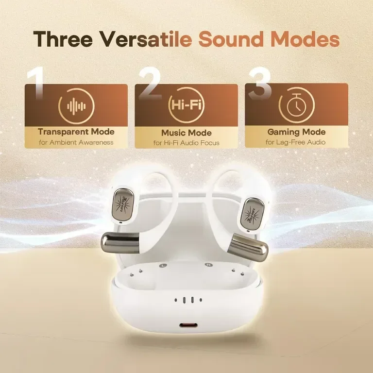 Linsoul Kiwi Ears Attiva OWS безжични слушалки, Open Ear Bluetooth 5.4 с ANC шумопотискане, бели — снимка 5