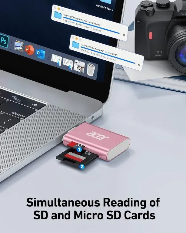 Acer USB C SD 4.0 четец на карти 2 в 1, UHS-II Micro SD, розов — снимка 4