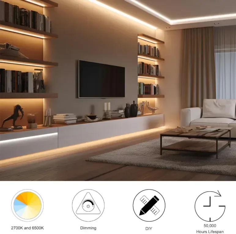 AXMOTUT CCT COB LED лента 5 метра, димируема, 2700K-6500K 24V, CRI 90+ с дистанционно и захранване — снимка 5