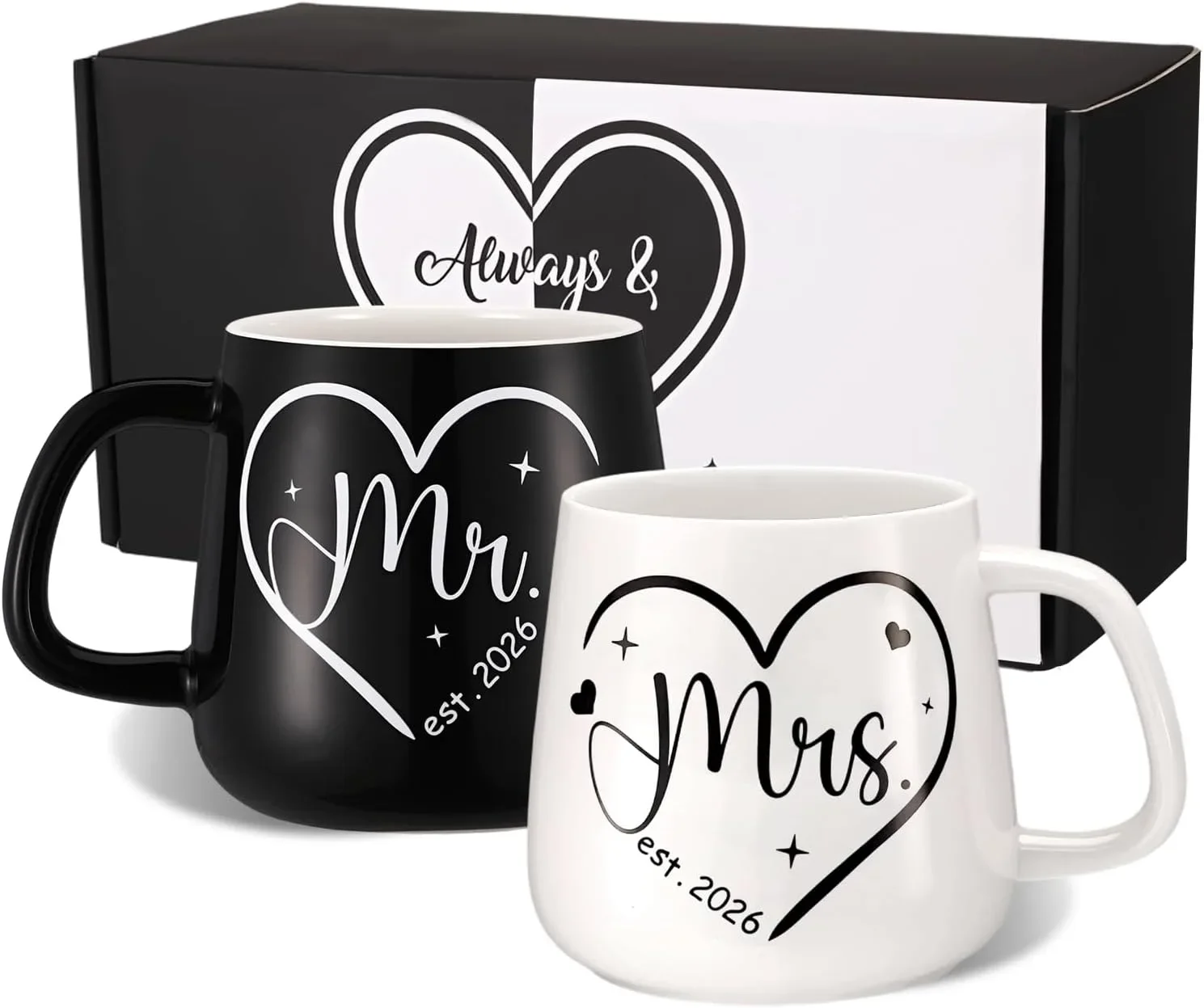 Подаръчен комплект за двойки от 2 керамични чаши Mr & Mrs, 420 ml