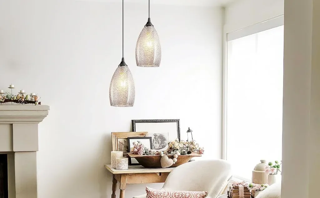 Aiehnid Glass Shade Висяща лампа с батерии, дистанционно, синьо — снимка 3