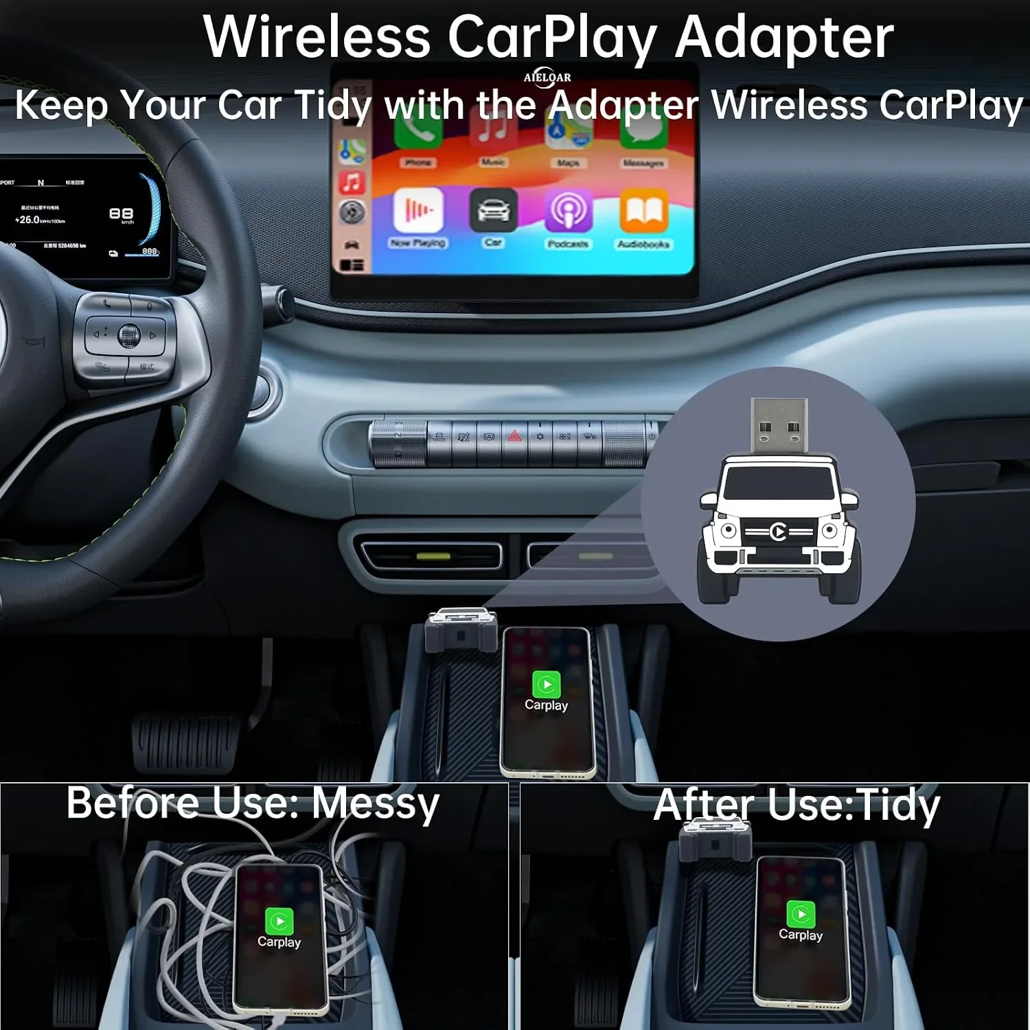 Безжичен CarPlay адаптер за iPhone (plug & play) – превръщане на кабелен CarPlay в безжичен — снимка 4
