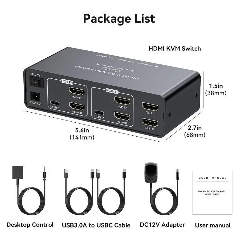 VEDINDUST KVM суич 2 монитора 2 компютъра 4K60HZ HDMI, 4 USB, настолен контролер — снимка 6
