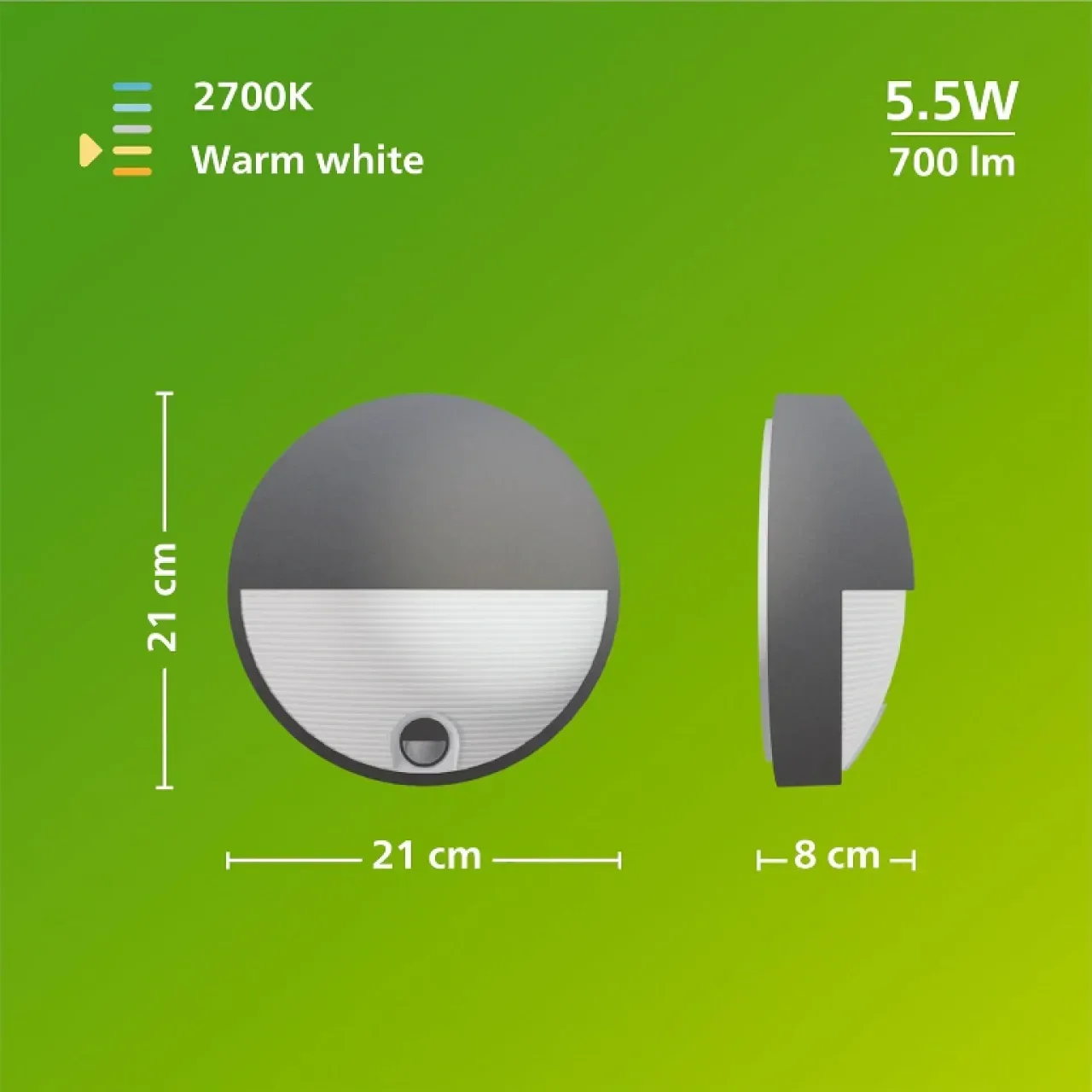 Външна стенна лампа Philips Capricorn IR, 800 lm, 2700 K, PowerShield, IP44, сензор за движение — снимка 8