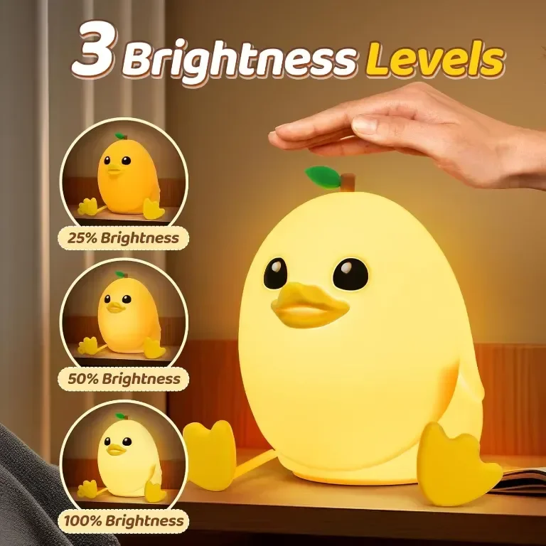 Детска нощна лампа Mewaii Mango Duck, димируема на 3 нива, силиконова с дистанционно, 1200 mAh — снимка 2