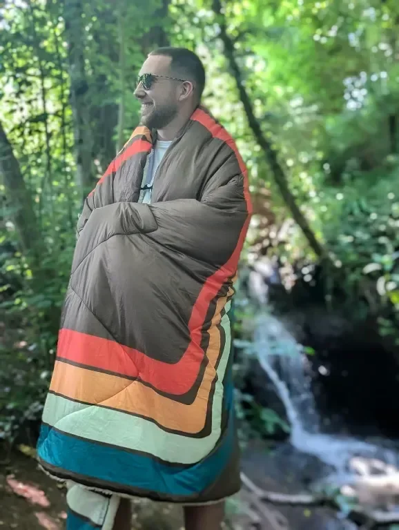 OLPRO Blanko Универсално плюшено одеяло, пончо, наметало с подплата от ярък смърч, за къмпинг, излет — снимка 5