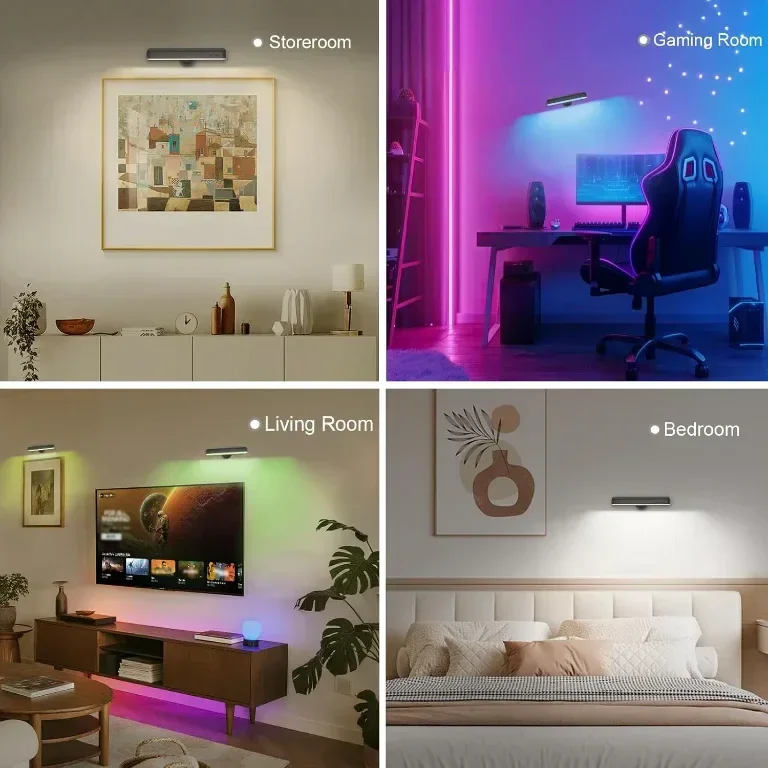 Speclux LED стенна лампа с батерия 7500mAh, 15 RGB цвята, въртене на 360°, (1 брой, черна) — снимка 8