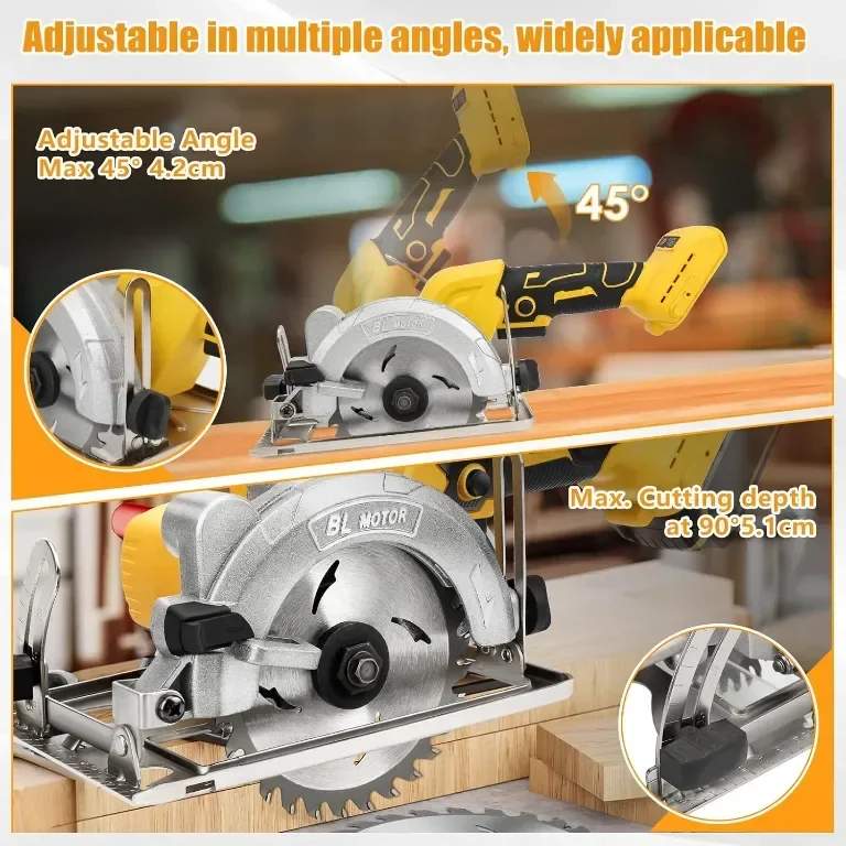 12,5 см Акумулаторен циркуляр, съвместим с батерия Dewalt 20V, 3 диска, 9500 об/мин - без батерия — снимка 2