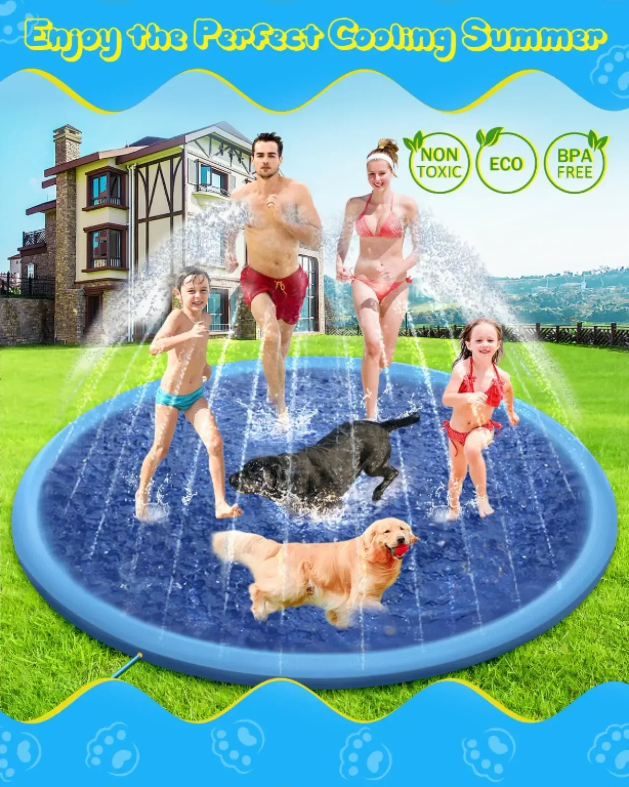 Raxurt подложка с пръскане за кучета, басейн за кучета, 3 метра, синя — снимка 2
