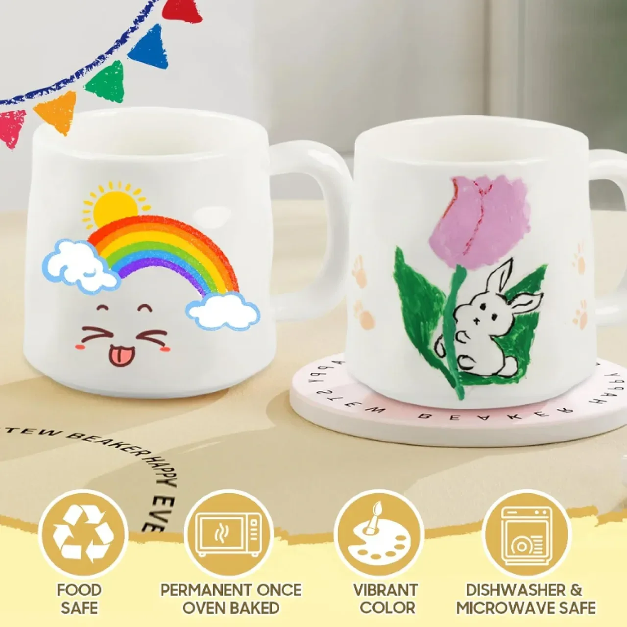 Комплект за рисуване „Направи си сам“ върху чаши, 2 чаши, четки, бои и ръководство за вдъхновение — снимка 4