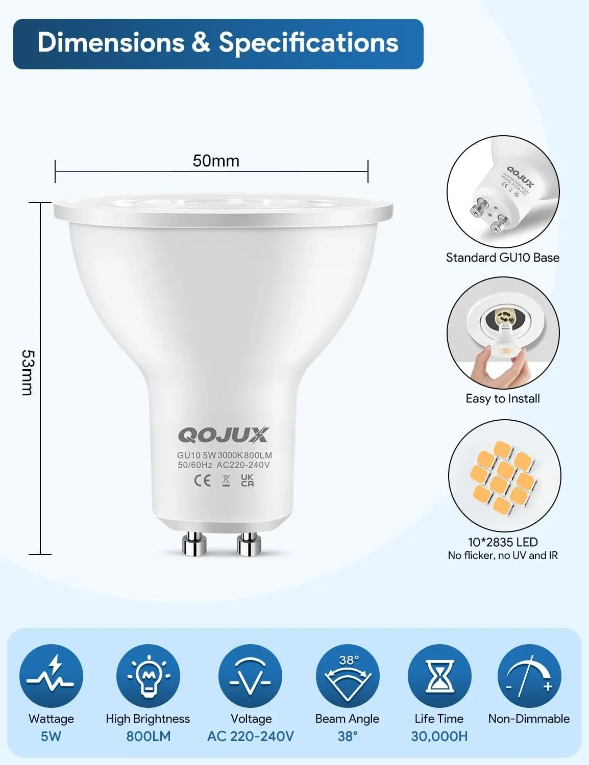 GU10 LED крушки 5W, 800 lm, 3000K (топло бяла) – 6 броя — снимка 5