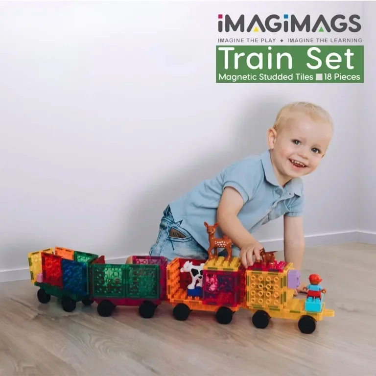 IMAGIMAGS Магнитни строителни плочки, Комплект влакчета от 18 части