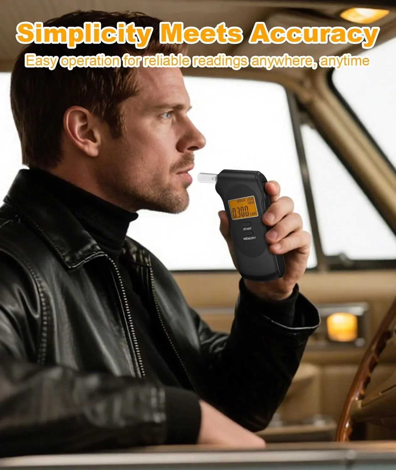 Powplur преносим алкохолен тестер (breathalyzer) с LCD дисплей и 5 мундщука — снимка 4