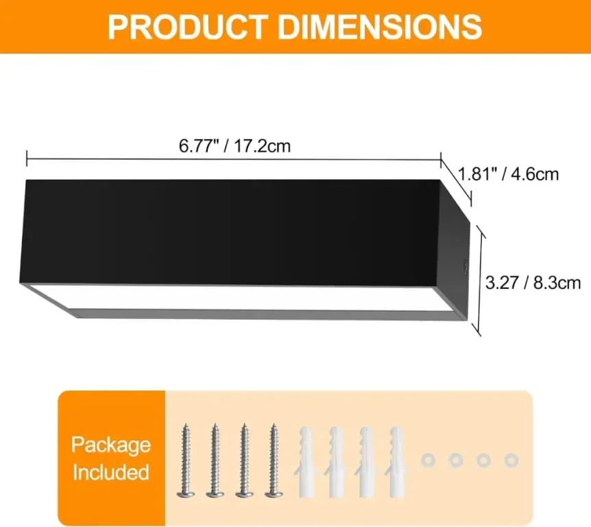 FUDESY LED стенна лампа, 9W 3000K аплик - нагоре и надолу, IP65, модерна черна — снимка 2