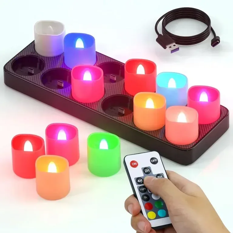 SoulBay 12бр. Акумулаторни LED чаени лампи,електрически свещи с дистанционно,таймер и зарядна основа