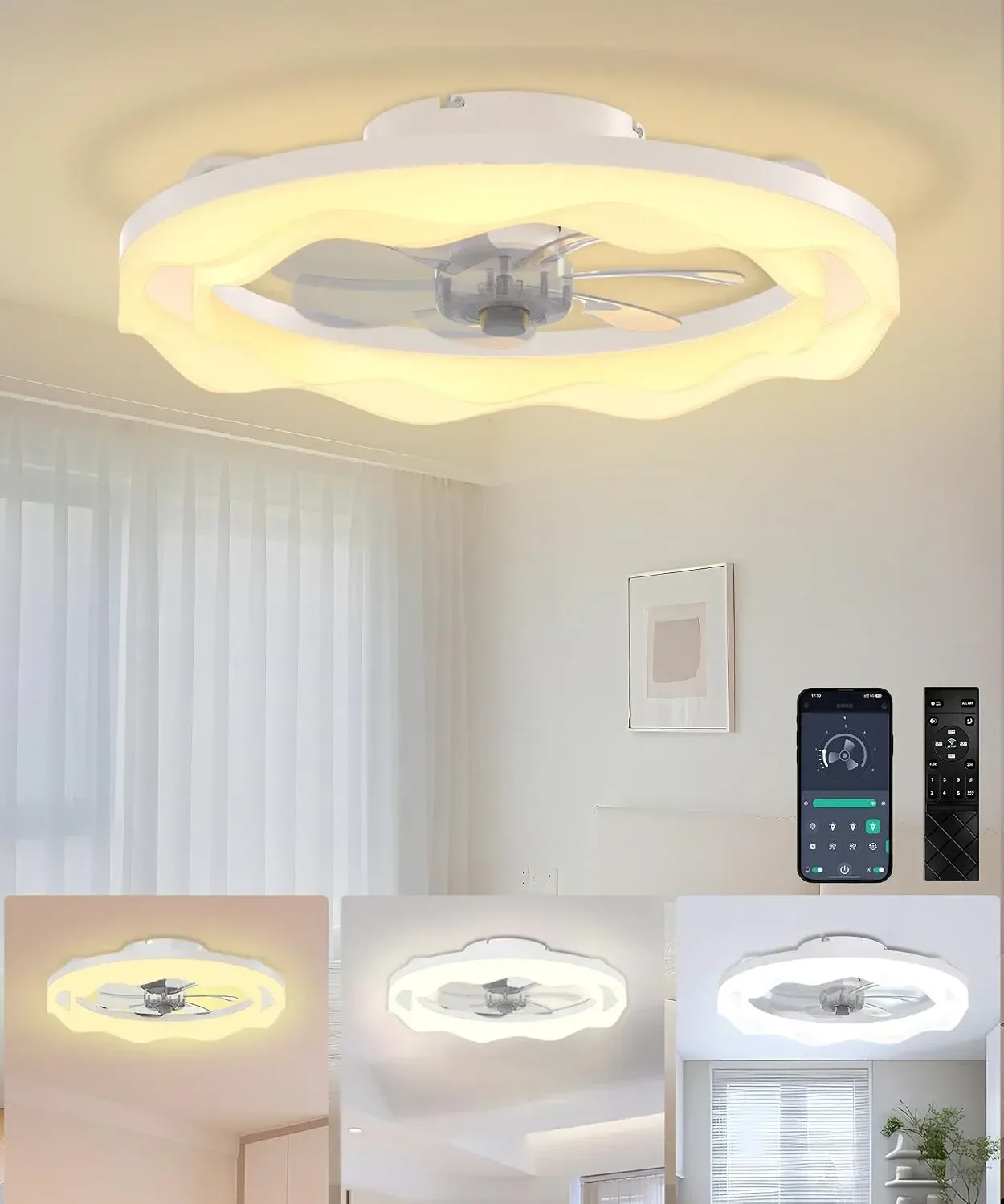Таванен вентилатор JAYNLT с LED, 51 см, дистанционно и приложение