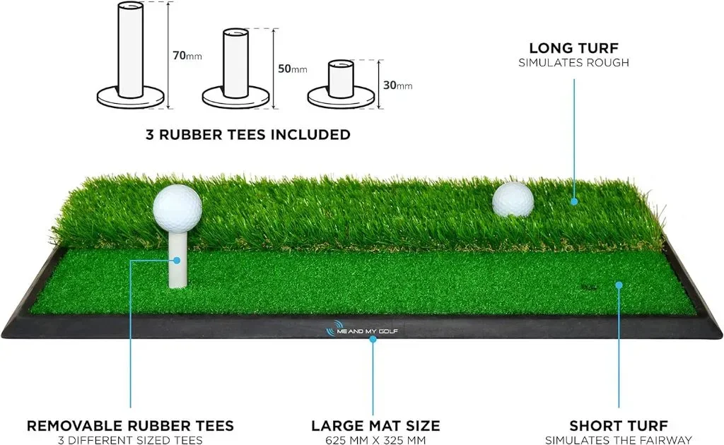 ME AND MY GOLF Постелка за голф с двойна трева, включва видеоклипове с инструкции за обучение, черна — снимка 2
