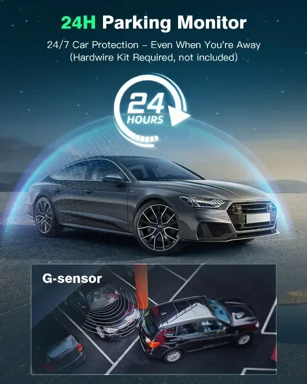 Автомобилна видеорегистраторна камера отпред и отзад 4K+1080P, UHD вграден WiFi с 64GB SD карта — снимка 6
