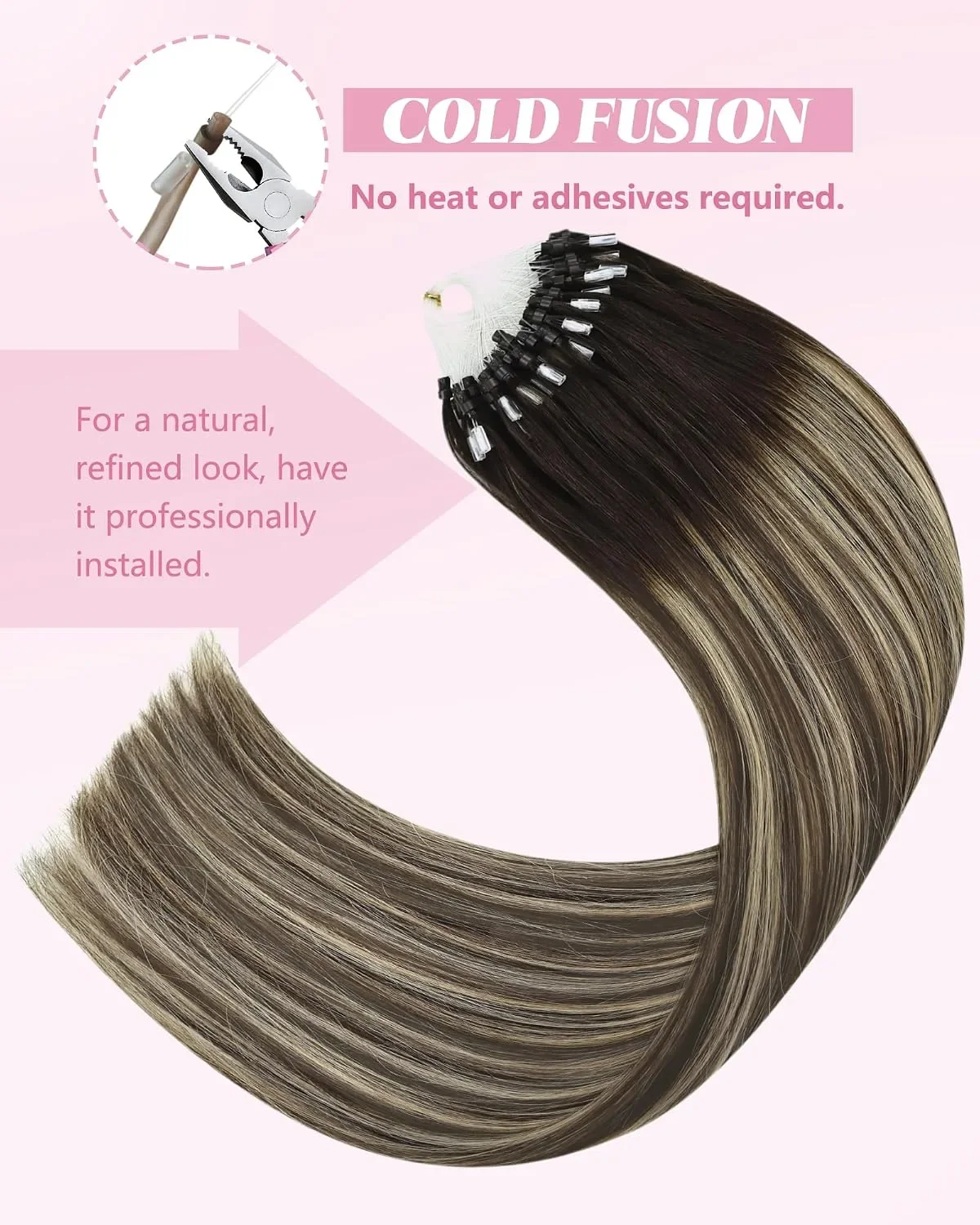 YoungSee Micro Beads екстеншъни за коса, омбре, 50 см, 50 грама — снимка 5